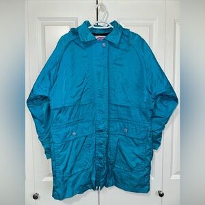 Vintage Pacific Trail Oversized Hooded Rain Jacket Turquoise M